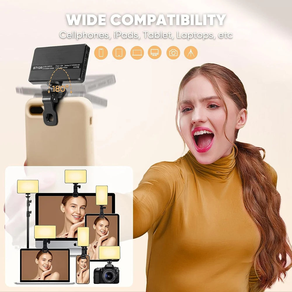 💡 Luz LED Selfie 120 – Clip Recargable con 3 Modos de Luz y Batería 3000mAh
