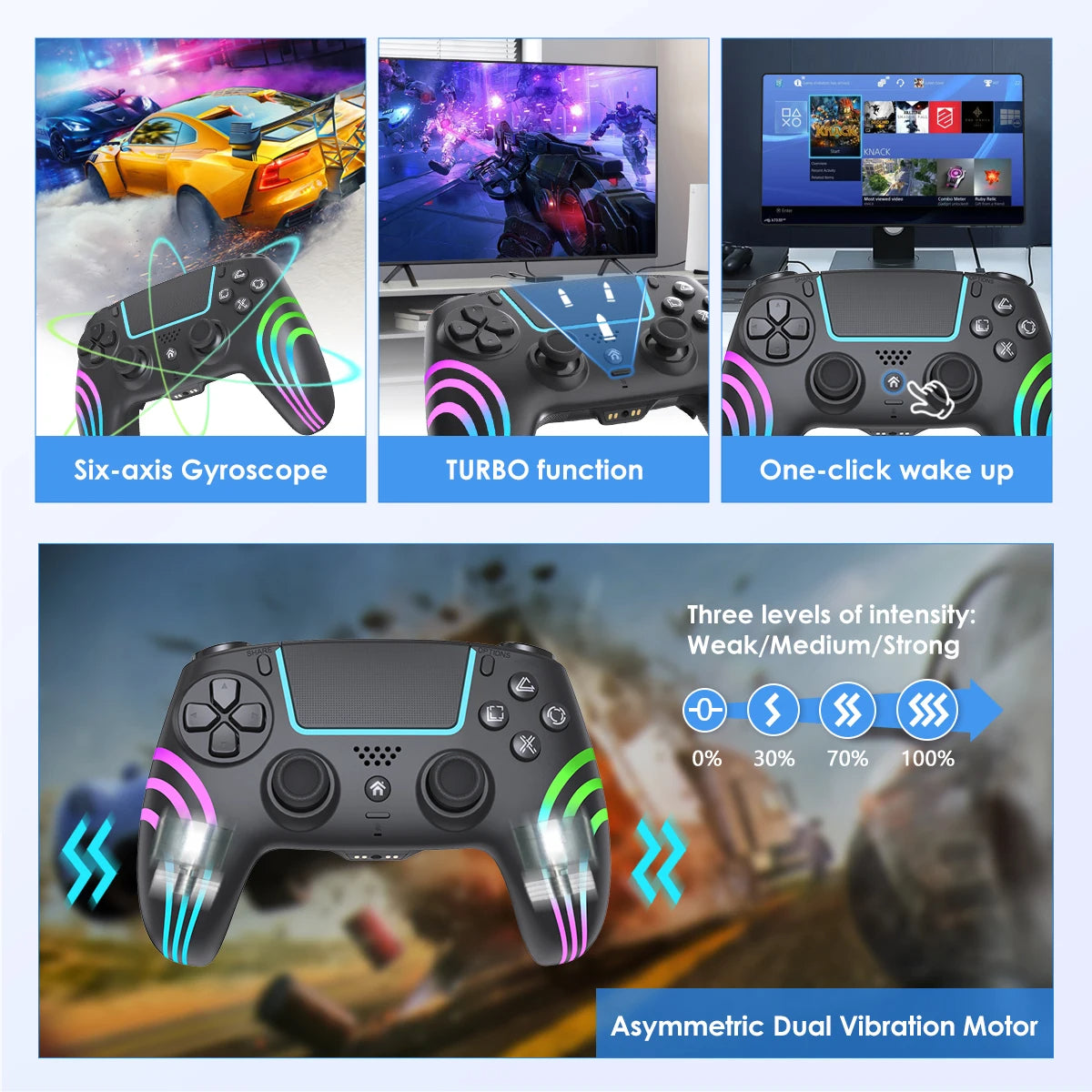 🎮 Controlador Inalámbrico RGB para PS4/PC – Bluetooth de Alta Precisión